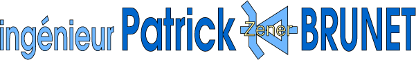 Logo made of the words ing&eacute;nieur (engineer), Patrick, the symbol of the Zener diode, then BRUNET
